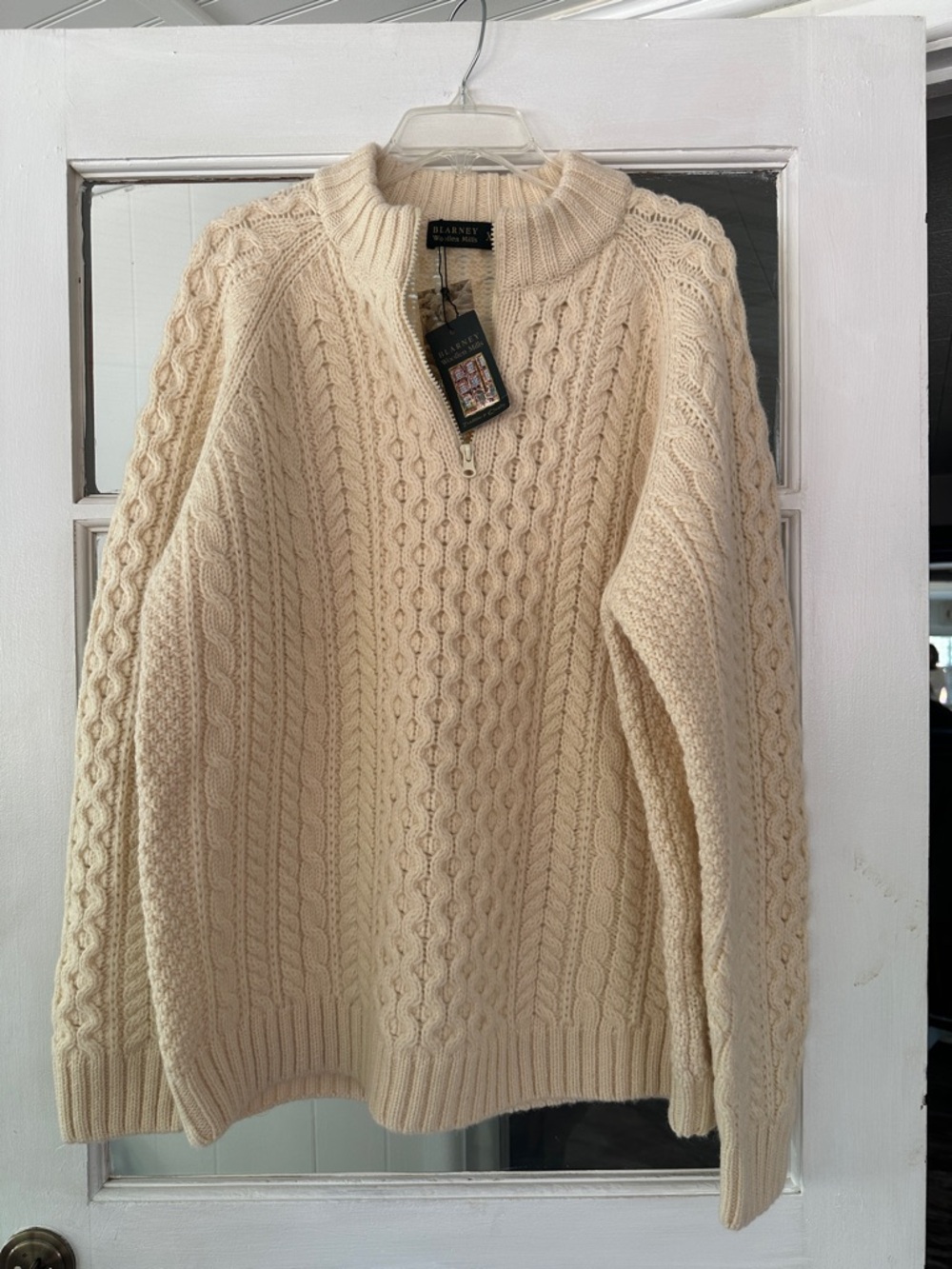 NWT Blarney Woollen Mills Aran Zip Neck Sweater  100% Pure Soft Wool